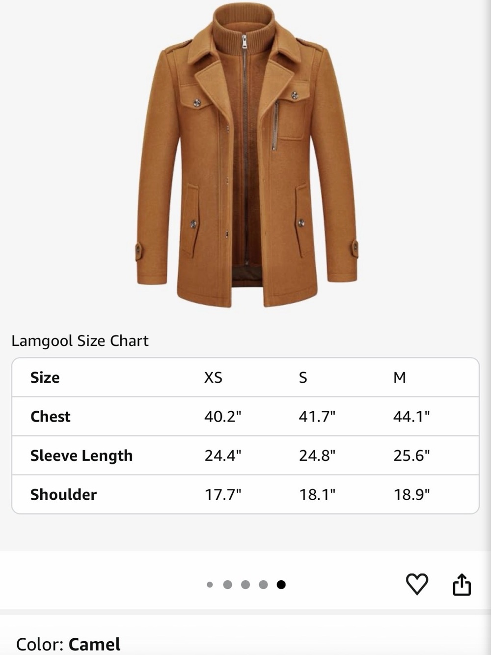 Men's Camel Wool Blend Military-Inspired Pea Coat size M - Picture 2 of 11